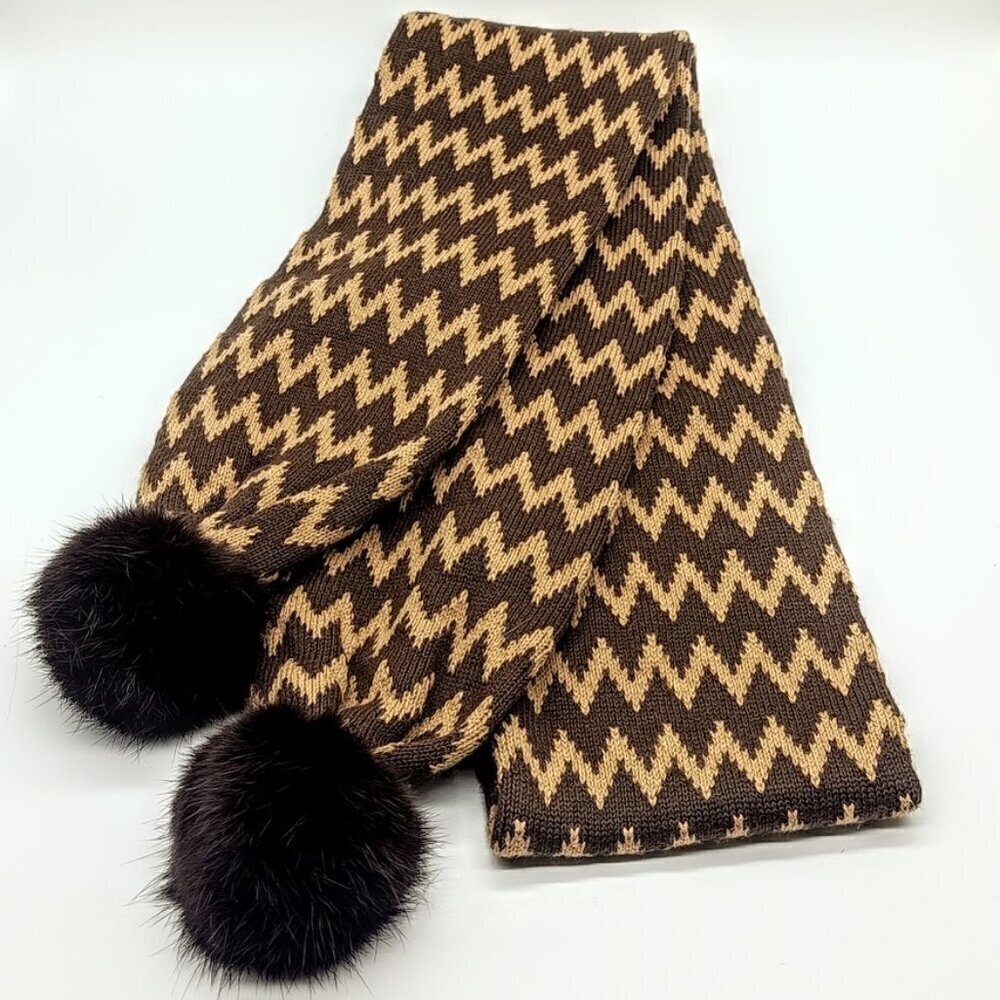 Vintage Carlisle Cotton Cashmere Fur Pom Oblong Scarf